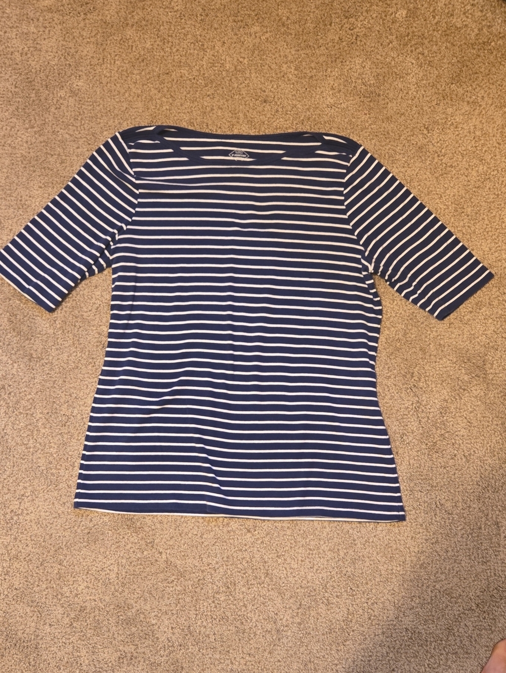St. John's Bay Navy and White Striped Boatneck Top